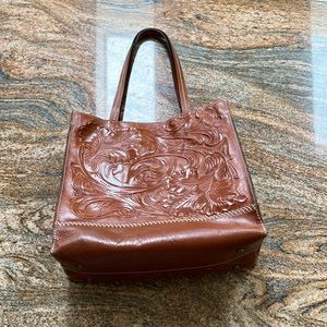 Patricia Nash Toscano North South tooled floral, brown leather tote